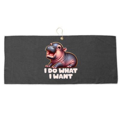 Cute Baby Hippo Moo Deng I Do What I Want Large Microfiber Waffle Golf Towel