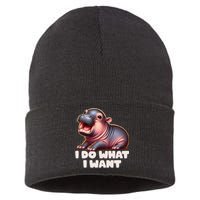 Cute Baby Hippo Moo Deng I Do What I Want Sustainable Knit Beanie