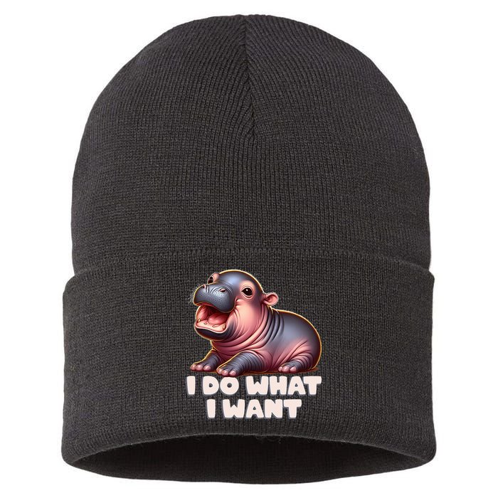 Cute Baby Hippo Moo Deng I Do What I Want Sustainable Knit Beanie