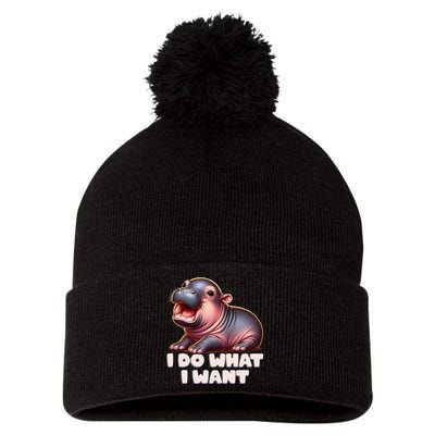Cute Baby Hippo Moo Deng I Do What I Want Pom Pom 12in Knit Beanie