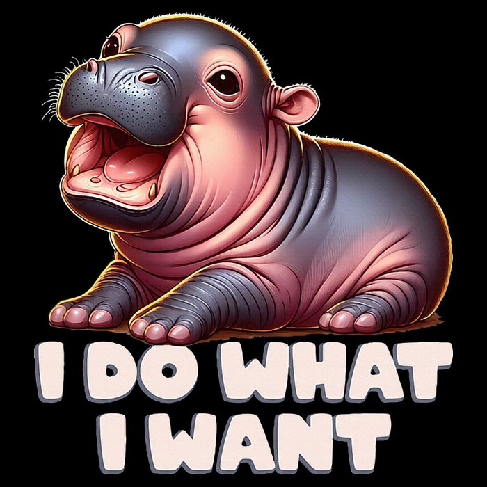 Cute Baby Hippo Moo Deng I Do What I Want Pom Pom 12in Knit Beanie