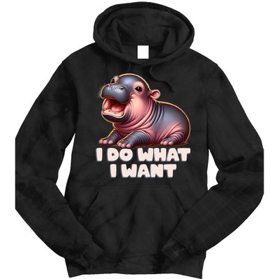 Cute Baby Hippo Moo Deng I Do What I Want Tie Dye Hoodie
