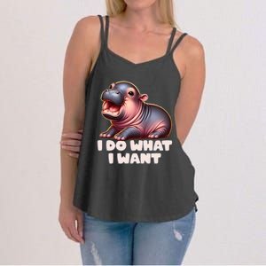 Cute Baby Hippo Moo Deng I Do What I Want Women's Strappy Tank