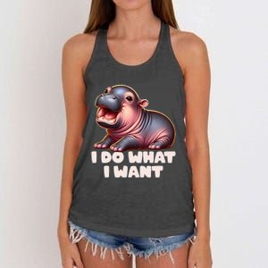 Cute Baby Hippo Moo Deng I Do What I Want Women's Knotted Racerback Tank