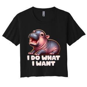 Cute Baby Hippo Moo Deng I Do What I Want Women's Crop Top Tee