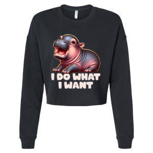 Cute Baby Hippo Moo Deng I Do What I Want Cropped Pullover Crew