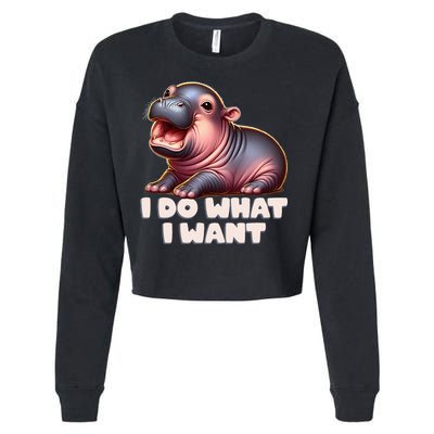Cute Baby Hippo Moo Deng I Do What I Want Cropped Pullover Crew