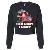 Cute Baby Hippo Moo Deng I Do What I Want Cropped Pullover Crew