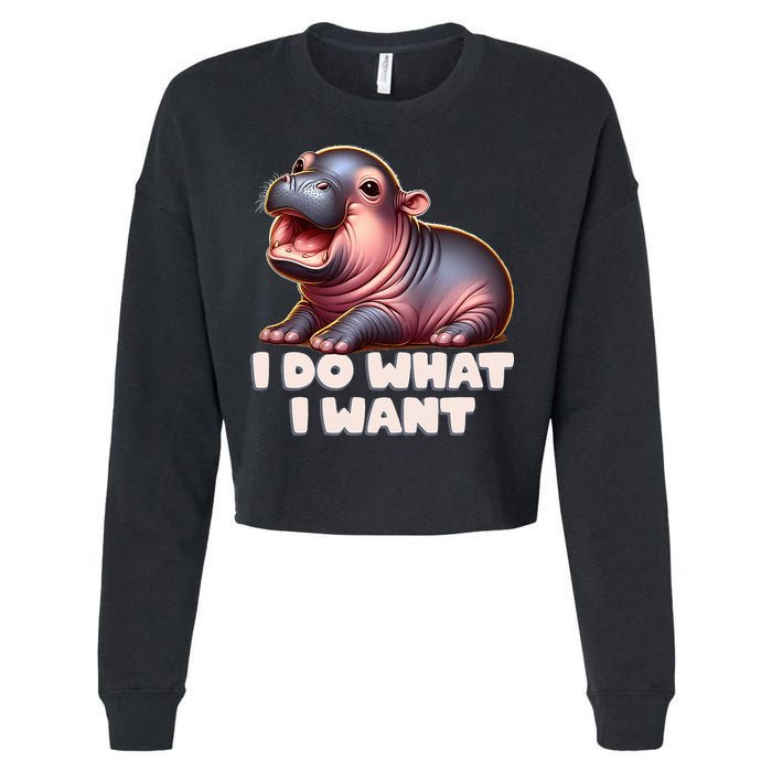 Cute Baby Hippo Moo Deng I Do What I Want Cropped Pullover Crew