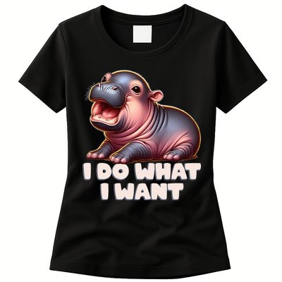 Cute Baby Hippo Moo Deng I Do What I Want Womens T-Shirt