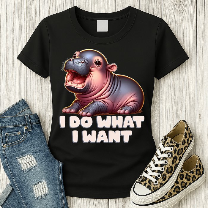 Cute Baby Hippo Moo Deng I Do What I Want Womens T-Shirt