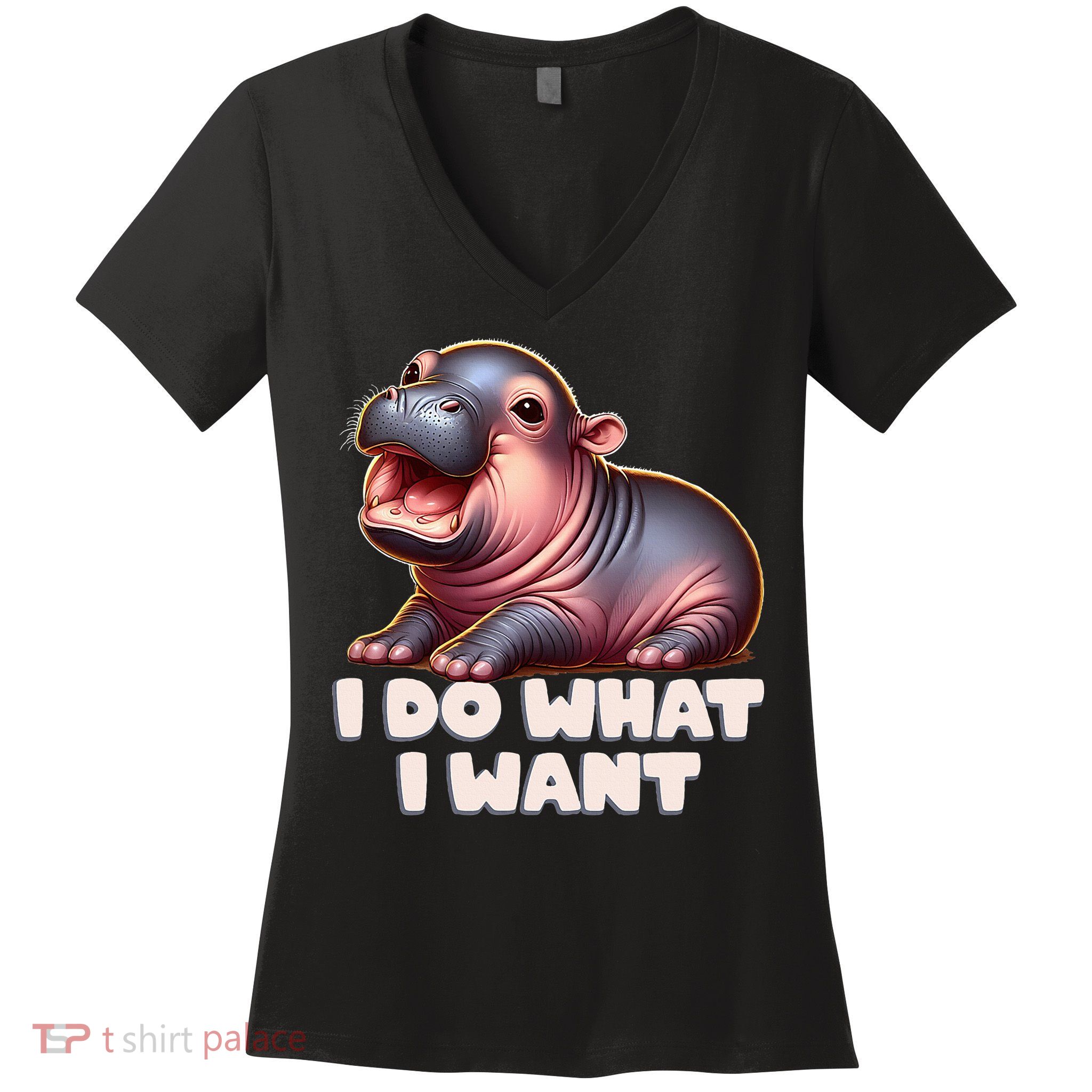 Cute Baby Hippo Moo Deng I Do What I Want Women's V-Neck T-Shirt