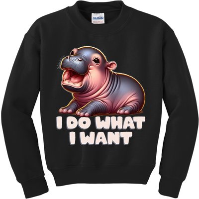 Cute Baby Hippo Moo Deng I Do What I Want Kids Sweatshirt