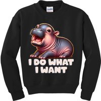 Cute Baby Hippo Moo Deng I Do What I Want Kids Sweatshirt