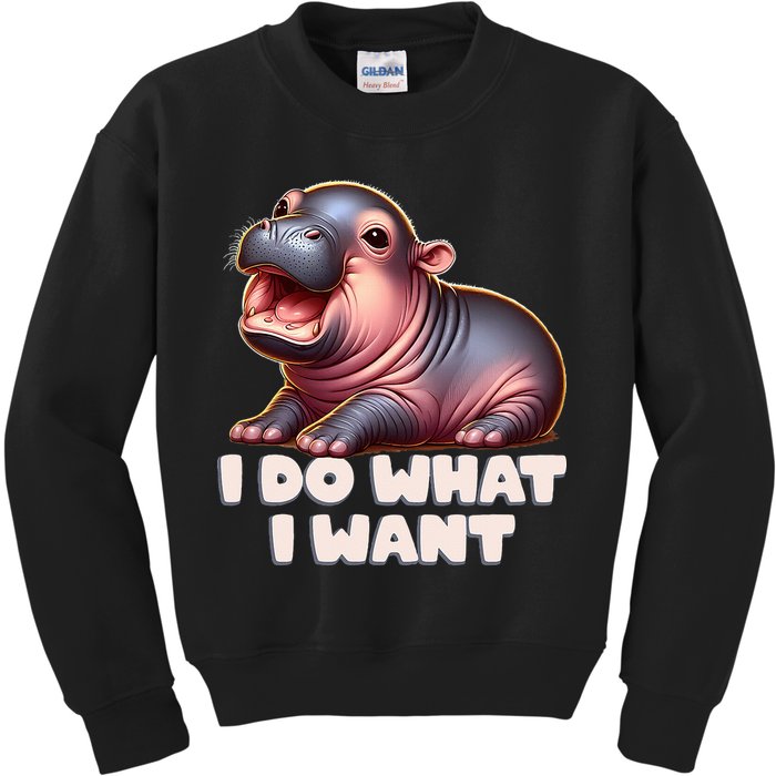 Cute Baby Hippo Moo Deng I Do What I Want Kids Sweatshirt