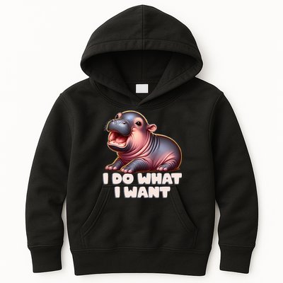 Cute Baby Hippo Moo Deng I Do What I Want Kids Hoodie
