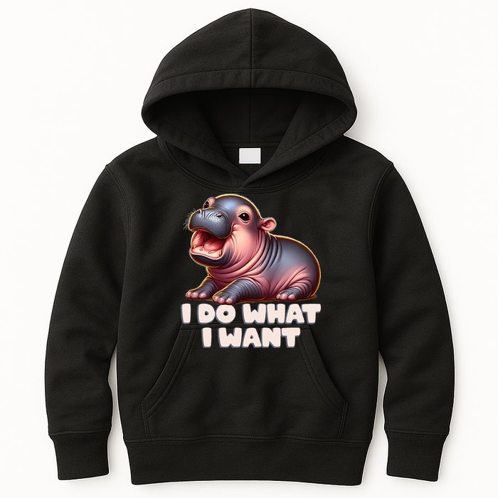 Cute Baby Hippo Moo Deng I Do What I Want Kids Hoodie