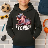 Cute Baby Hippo Moo Deng I Do What I Want Kids Hoodie