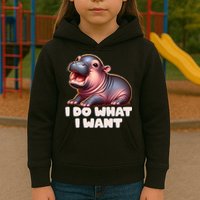 Cute Baby Hippo Moo Deng I Do What I Want Kids Hoodie