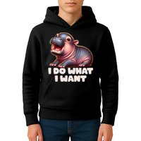 Cute Baby Hippo Moo Deng I Do What I Want Kids Hoodie