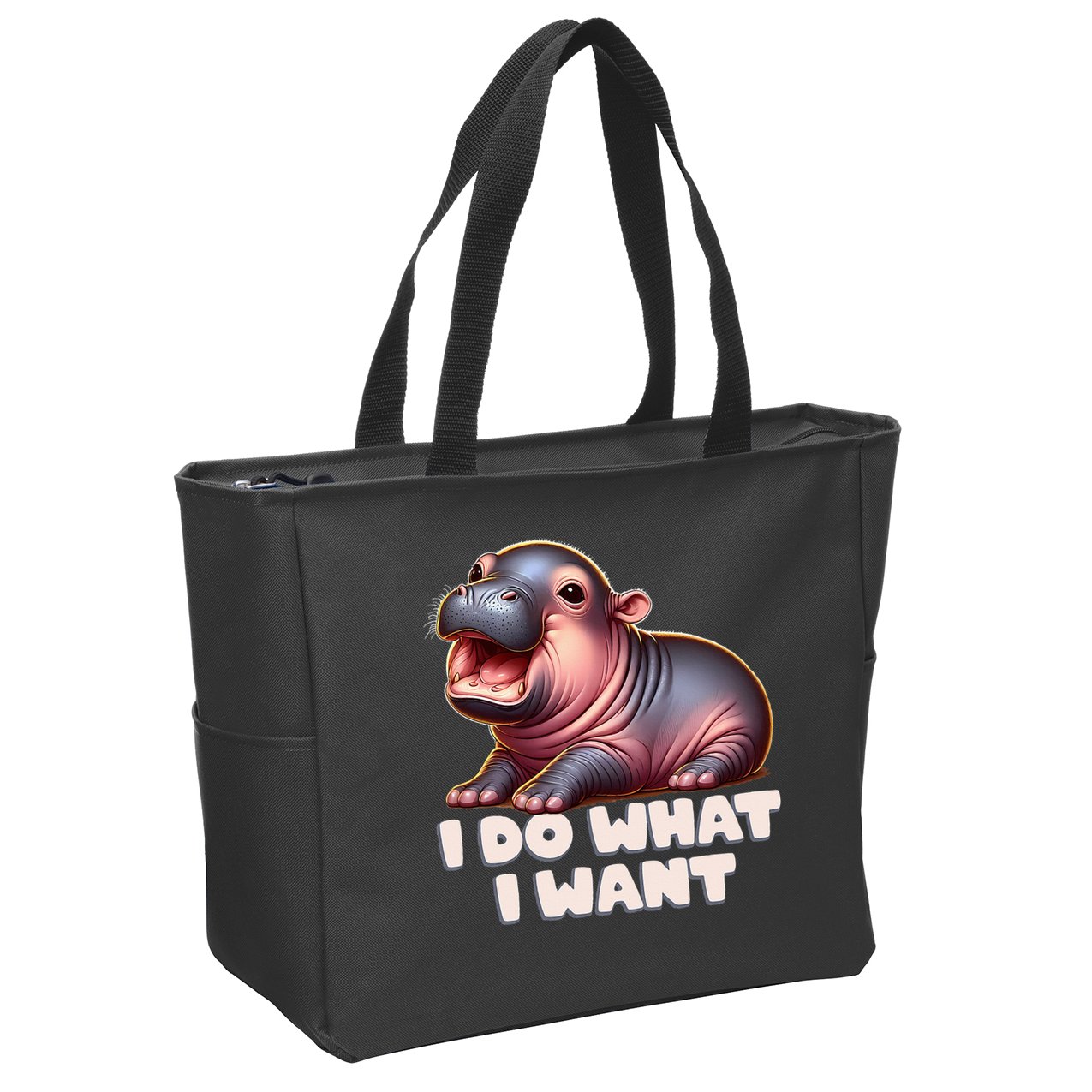 Cute Baby Hippo Moo Deng I Do What I Want Zip Tote Bag