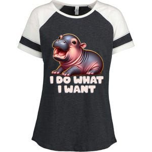 Cute Baby Hippo Moo Deng I Do What I Want Enza Ladies Jersey Colorblock Tee