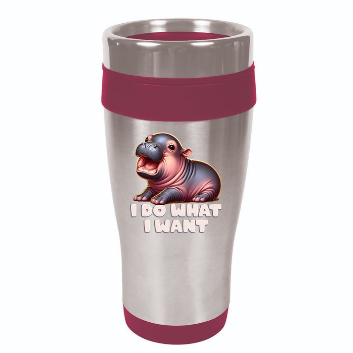 Cute Baby Hippo Moo Deng I Do What I Want 16oz Travel Tumbler