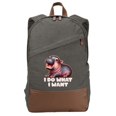 Cute Baby Hippo Moo Deng I Do What I Want Cotton Canvas Backpack