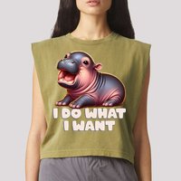 Cute Baby Hippo Moo Deng I Do What I Want Garment-Dyed Women's Muscle Tee