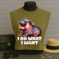 Cute Baby Hippo Moo Deng I Do What I Want Garment-Dyed Women's Muscle Tee
