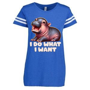 Cute Baby Hippo Moo Deng I Do What I Want Enza Ladies Jersey Football T-Shirt