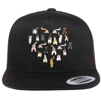 Cat Butt Heart Flat Bill Trucker Hat