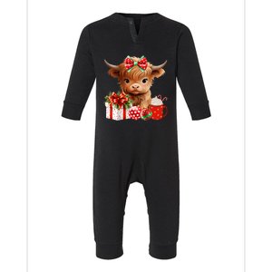 Cute Baby Highland Cow Merry Christmas Farmer Cow Xmas Infant Fleece One Piece