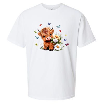 Cute Baby Highland Cow With Flowers Calf Animal Spring Sueded Cloud Jersey T-Shirt