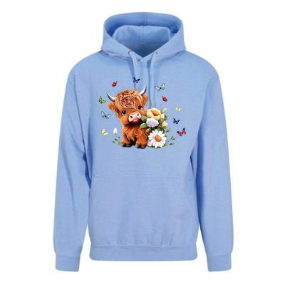 Cute Baby Highland Cow With Flowers Calf Animal Spring Unisex Surf Hoodie