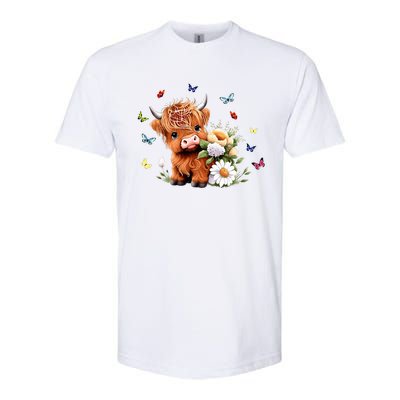 Cute Baby Highland Cow With Flowers Calf Animal Spring Softstyle CVC T-Shirt