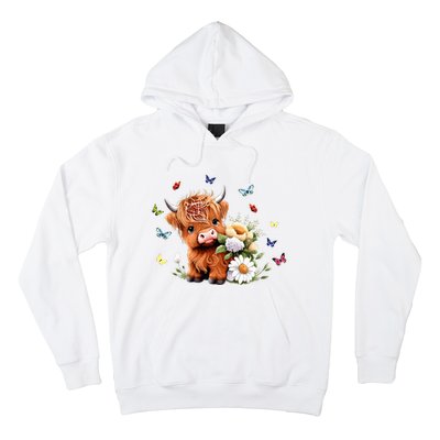 Cute Baby Highland Cow With Flowers Calf Animal Spring Hoodie