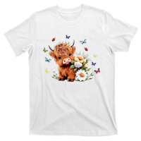 Cute Baby Highland Cow With Flowers Calf Animal Spring T-Shirt