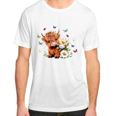 Cute Baby Highland Cow With Flowers Calf Animal Spring Adult ChromaSoft Performance T-Shirt