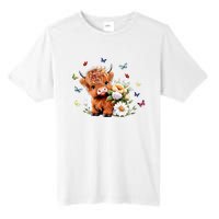 Cute Baby Highland Cow With Flowers Calf Animal Spring Tall Fusion ChromaSoft Performance T-Shirt