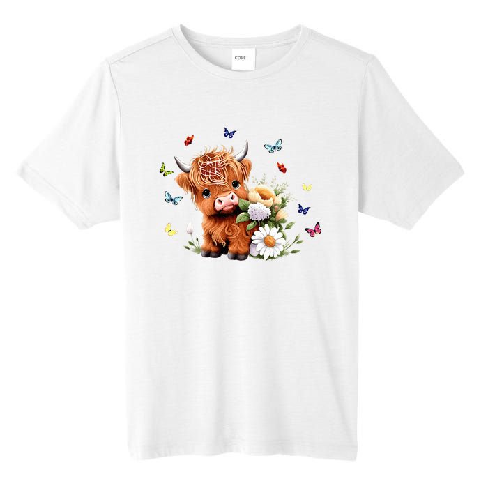 Cute Baby Highland Cow With Flowers Calf Animal Spring Tall Fusion ChromaSoft Performance T-Shirt