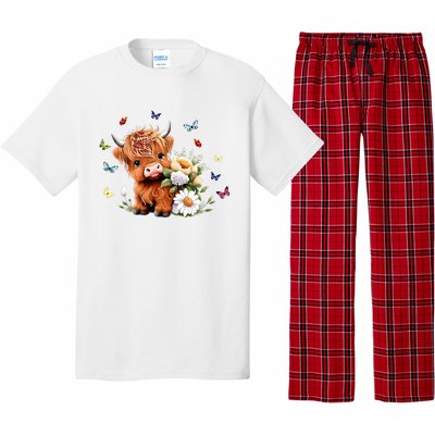 Cute Baby Highland Cow With Flowers Calf Animal Spring Pajama Set