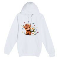 Cute Baby Highland Cow With Flowers Calf Animal Spring Premium Pullover Hoodie