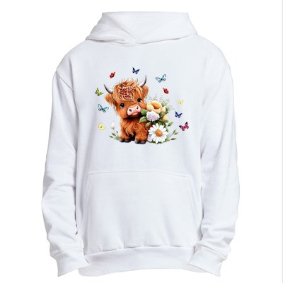 Cute Baby Highland Cow With Flowers Calf Animal Spring Urban Pullover Hoodie