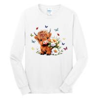 Cute Baby Highland Cow With Flowers Calf Animal Spring Tall Long Sleeve T-Shirt