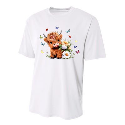 Cute Baby Highland Cow With Flowers Calf Animal Spring Performance Sprint T-Shirt