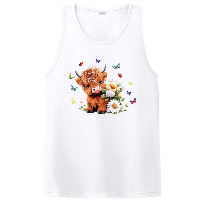 Cute Baby Highland Cow With Flowers Calf Animal Spring PosiCharge Competitor Tank