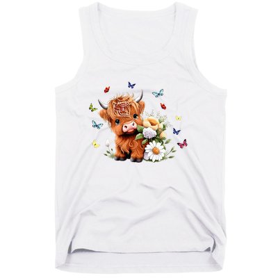 Cute Baby Highland Cow With Flowers Calf Animal Spring Tank Top