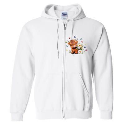 Cute Baby Highland Cow With Flowers Calf Animal Spring Full Zip Hoodie