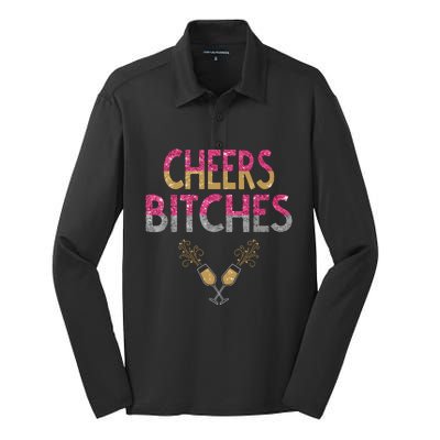 Cheers Bitches Happy New Years Eve Gift For Women Silk Touch Performance Long Sleeve Polo